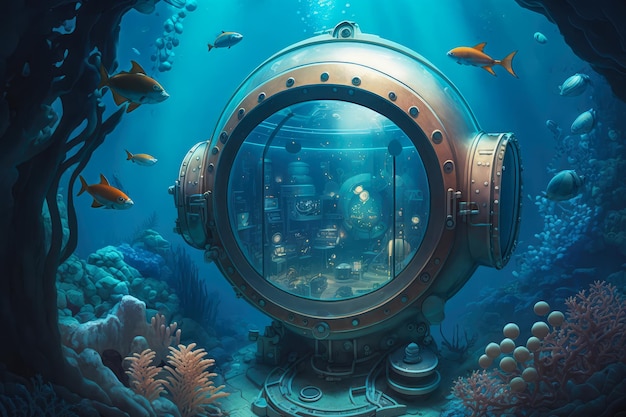 Centro de investigación submarina con equipos de última generación y vida marina diversa