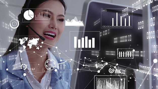 El centro de llamadas de atención al cliente proporciona datos en visión conceptual