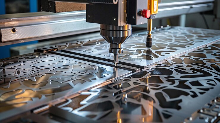 Foto centro de mecanizado cnc en un taller moderno de fabricación de metales