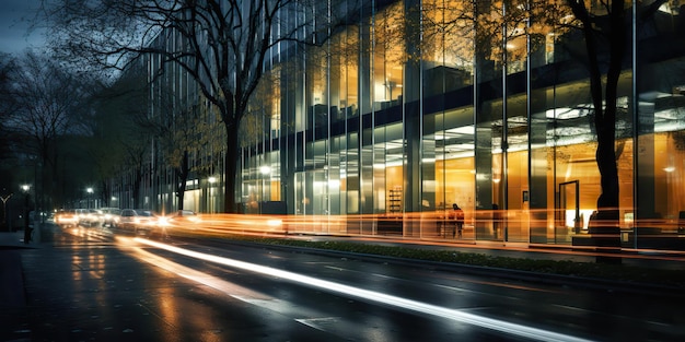 Centro de negocios financiero generativo AI generado por AI en la vista de movimiento de la ciudad nocturna