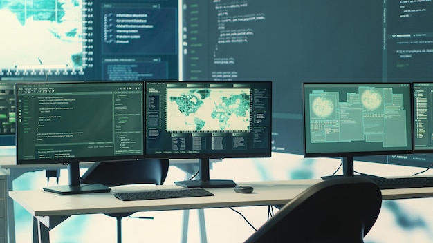 Centro de operaciones cibernéticas vacío para hacking gubernamental y detección de amenazas