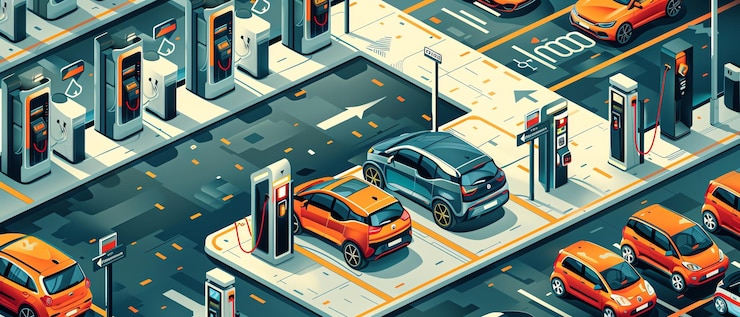 Foto centro de recarga de vehículos eléctricos en una concurrida zona metropolitana tecnología avanzada gama diversa de vehículos electrónicos y movilidad urbana eficiente