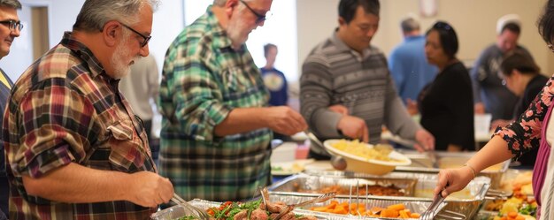 Foto centros comunitários refeições gratuitas noite de irmandade e títulos de alimentos forjados