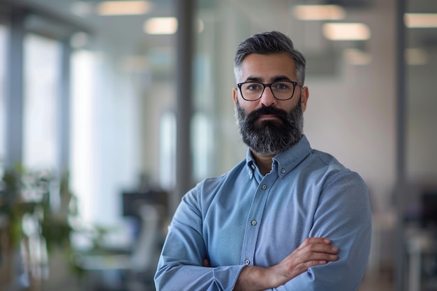 El CEO indio confiado en el retrato de la oficina moderna