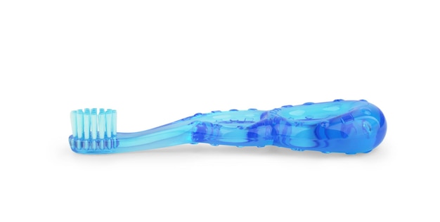 Cepillo de dientes azul aislado sobre un fondo blanco.