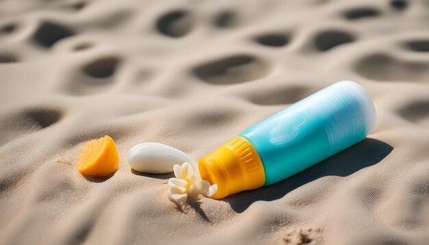 un cepillo de dientes azul y blanco y un objeto blanco en la arena