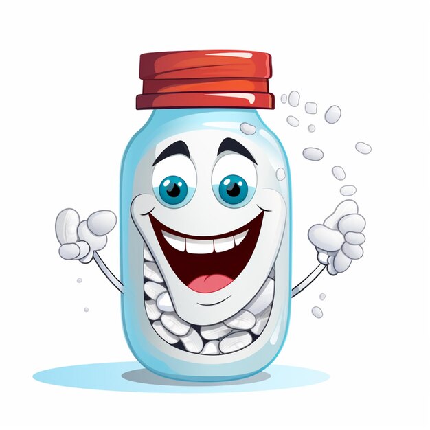 cepillo de dientes de dibujos animados con pasta de dientes en un frasco con burbujas generativa ai
