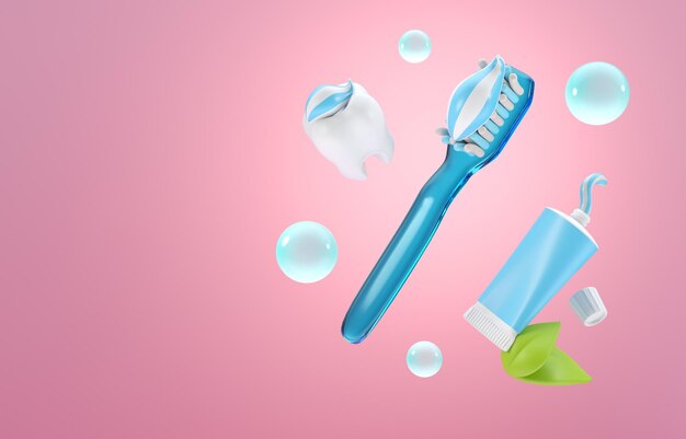 Foto cepillo de dientes con pasta de dientes ilustración 3d