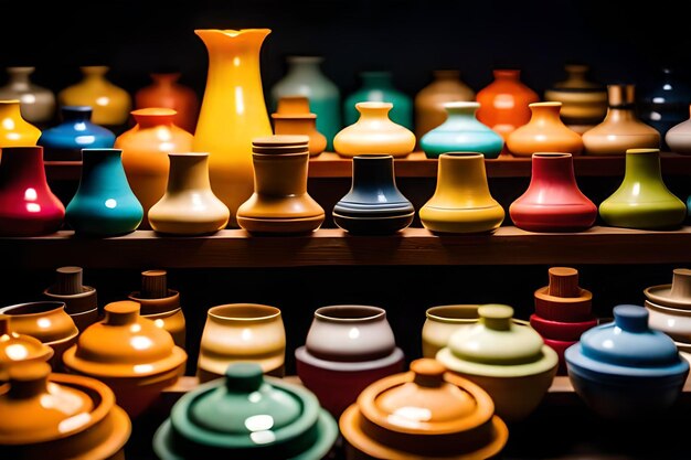 cerámica colorida en un escaparate de una tienda