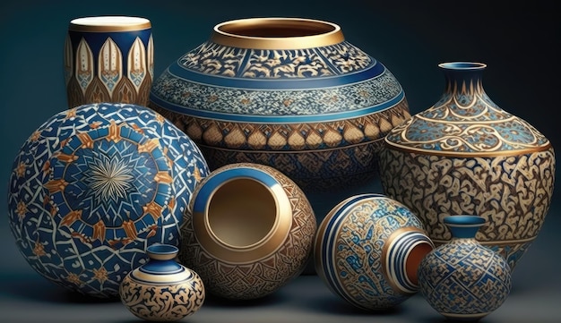 La cerámica islámica es un testimonio del rico patrimonio cultural de Oriente Medio que muestra la artesanía y el ingenio de sus artesanos. Generado por IA