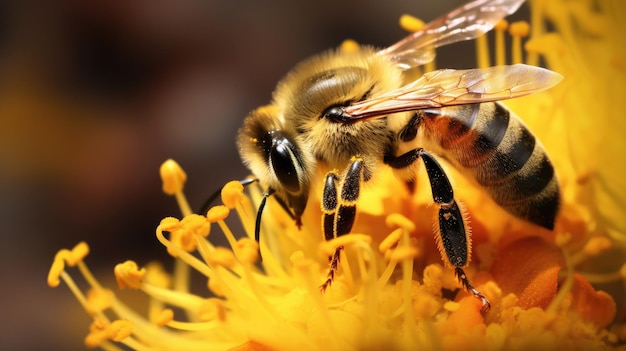 Cerca de abeja en flor amarilla