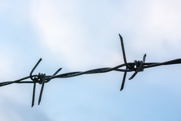 Cerca de alambre de púas en el cielo