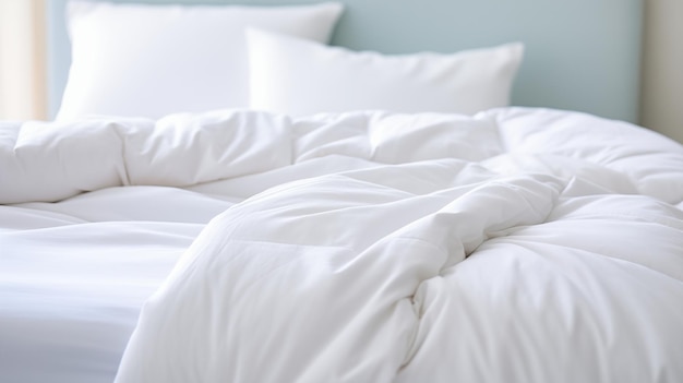 Cerca de la almohada blanca en la decoración de la cama en el interior del dormitorio