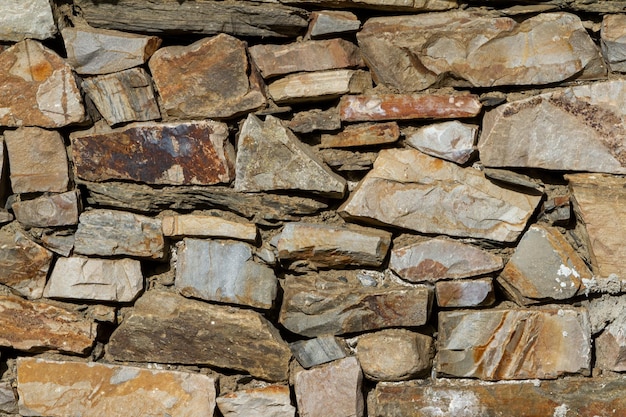 Cerca de un antiguo muro de piedra hecho con sillares irregulares