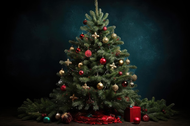 Cerca del árbol de Navidad brillantemente
