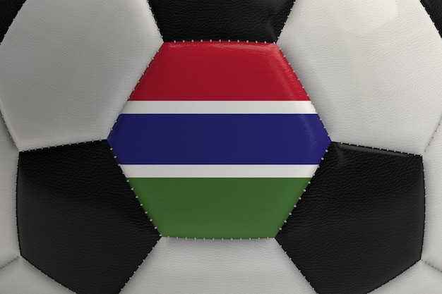 Cerca de un balón de fútbol con la bandera de Gambia 3D Rendering