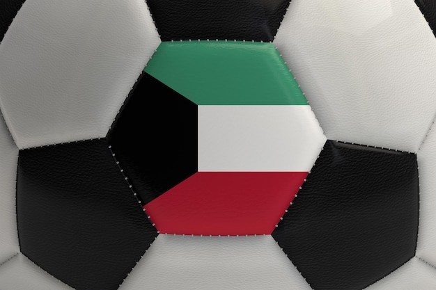 Cerca de un balón de fútbol con la bandera de Kuwait 3D Rendering