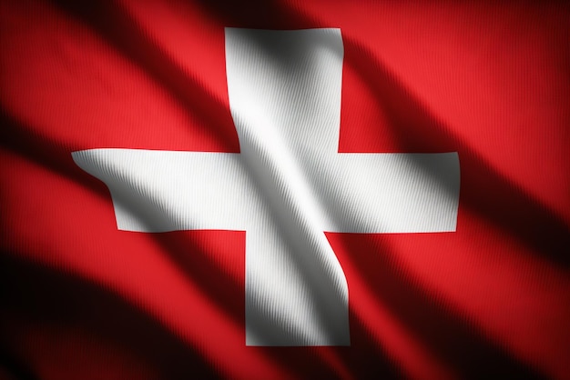 Cerca de la bandera ondeante de Suiza