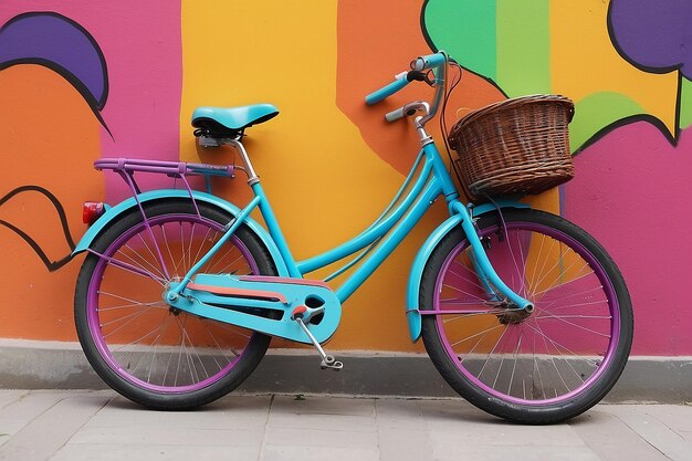 Foto cerca de la bicicleta colorida en la ciudad