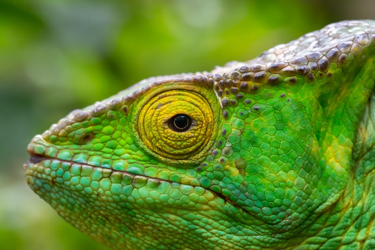 Foto cerca de camaleón en la naturaleza