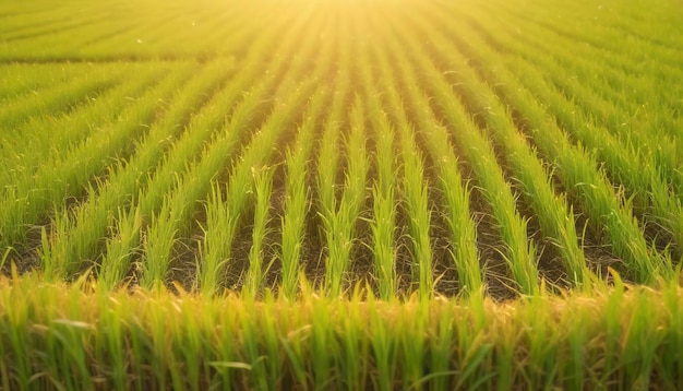 cerca de los campos de arroz con luz dorada en Tailandia