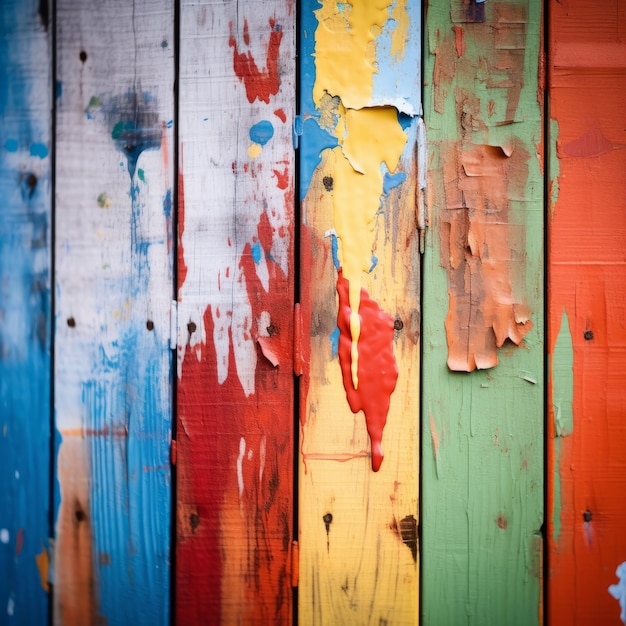 Foto cerca de una capa de pintura de color en las tablas de la valla