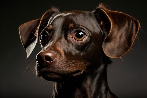 Cerca de la cara de un perro sobre un fondo negro