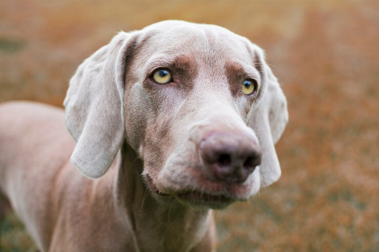 Cerca de la cara de un perro weimaraner