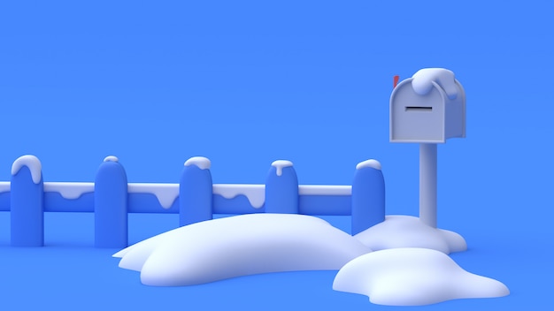 Cerca de la casilla de correo de representación 3D muchos nieve abstracta mínima estilo de dibujos animados azul