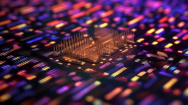 Cerca de un chip de computadora con luces de colores