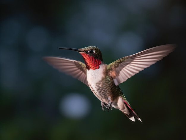 Cerca de un colibrí de garganta rubí