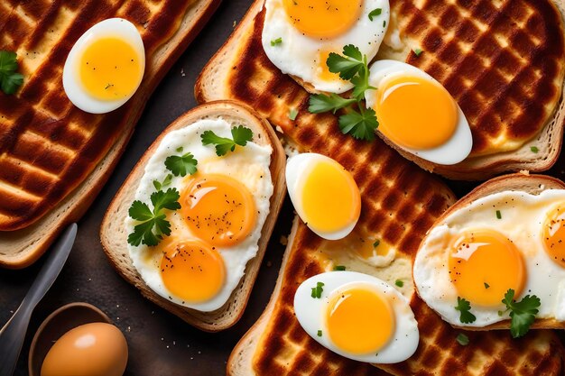 De cerca un delicioso huevo en tostadas