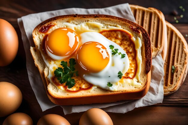 De cerca un delicioso huevo en tostadas