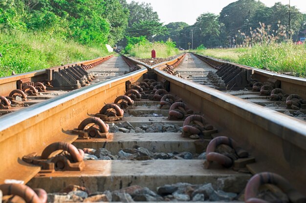 De cerca dos pistas ferroviarias se fusionan.