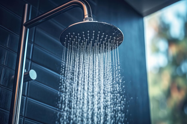 Cerca de una ducha en un baño vertiendo agua