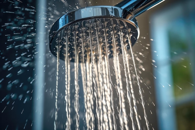 Cerca de una ducha en un baño vertiendo agua