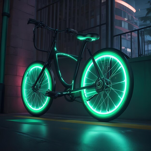 Foto cerca espera a cj una elegante bicicleta futurista con ruedas brillantes