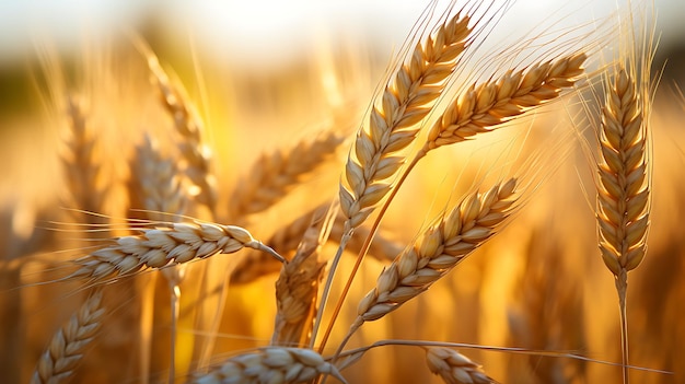 Foto cerca de espigas de trigo en el campo trigo dorado