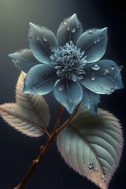 Cerca de una flor con gotas de agua sobre ella generativa ai