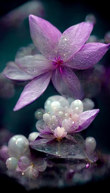 Cerca de una flor con gotas de agua sobre ella generativa ai