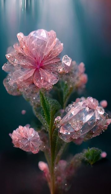 Cerca de una flor con gotas de agua sobre ella generativa ai