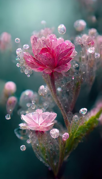 Cerca de una flor con gotas de agua sobre ella generativa ai