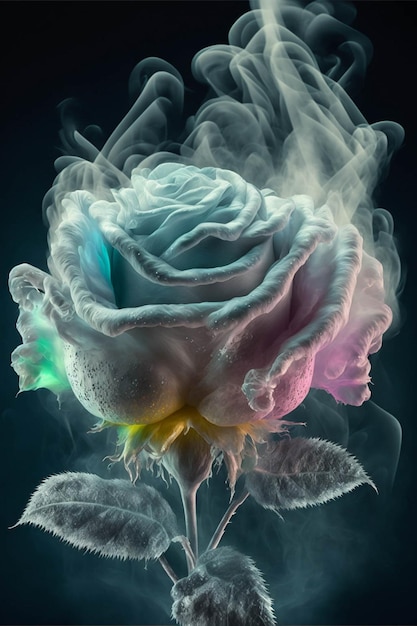 Cerca de una flor con humo saliendo de ella generativa ai