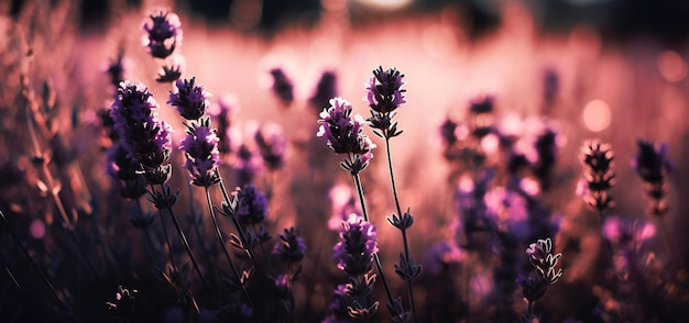 Cerca de flores de lavanda a la luz del sol suave