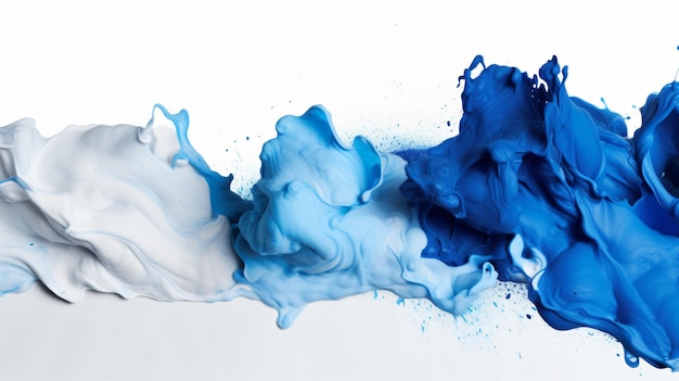 Cerca de formas de pintura azul sobre fondo blanco.