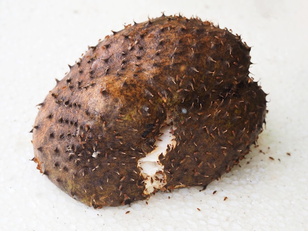 De cerca. Fruta de guanábana podrida marrón