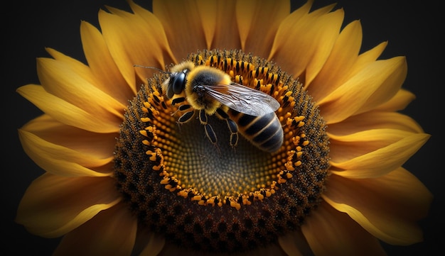 Cerca de un girasol girasol y abeja abeja en girasol