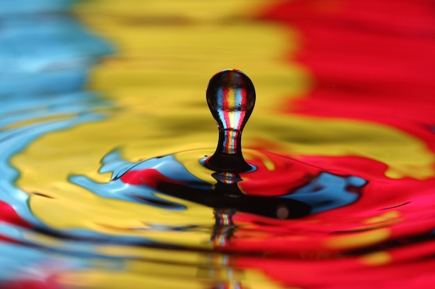 Foto cerca de una gota de agua que cae e impacta con un cuerpo de agua