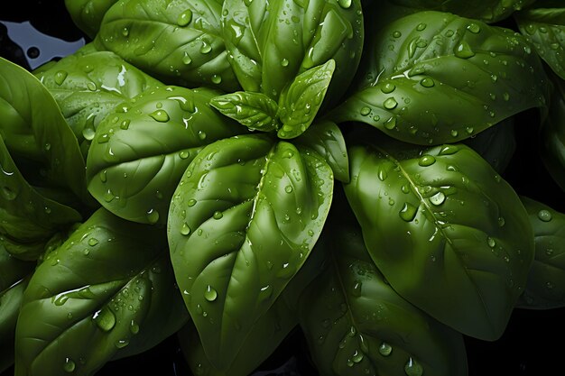 Cerca de hojas de albahaca verde en un jardín.