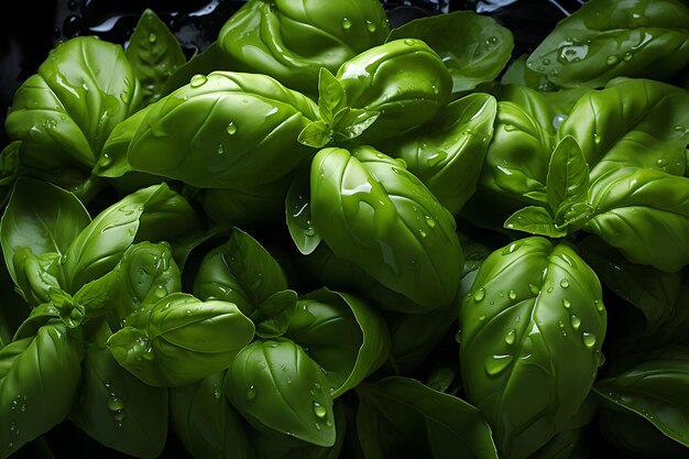 Cerca de hojas de albahaca verde en un jardín.